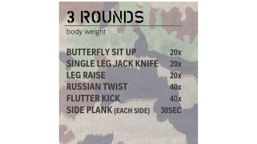 Core muscle workout: 3 rounds - body weight